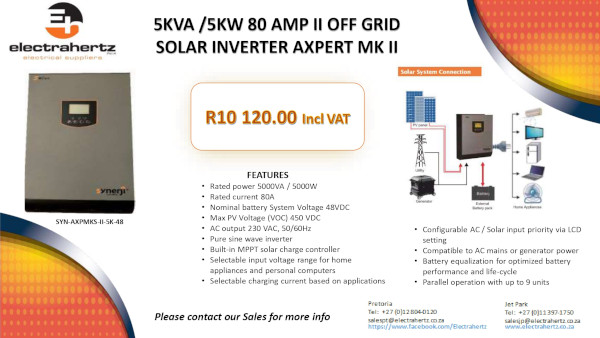 5KVA /5KW 80 AMP II OFF GRID
SOLAR INVERTER AXPERT MK II